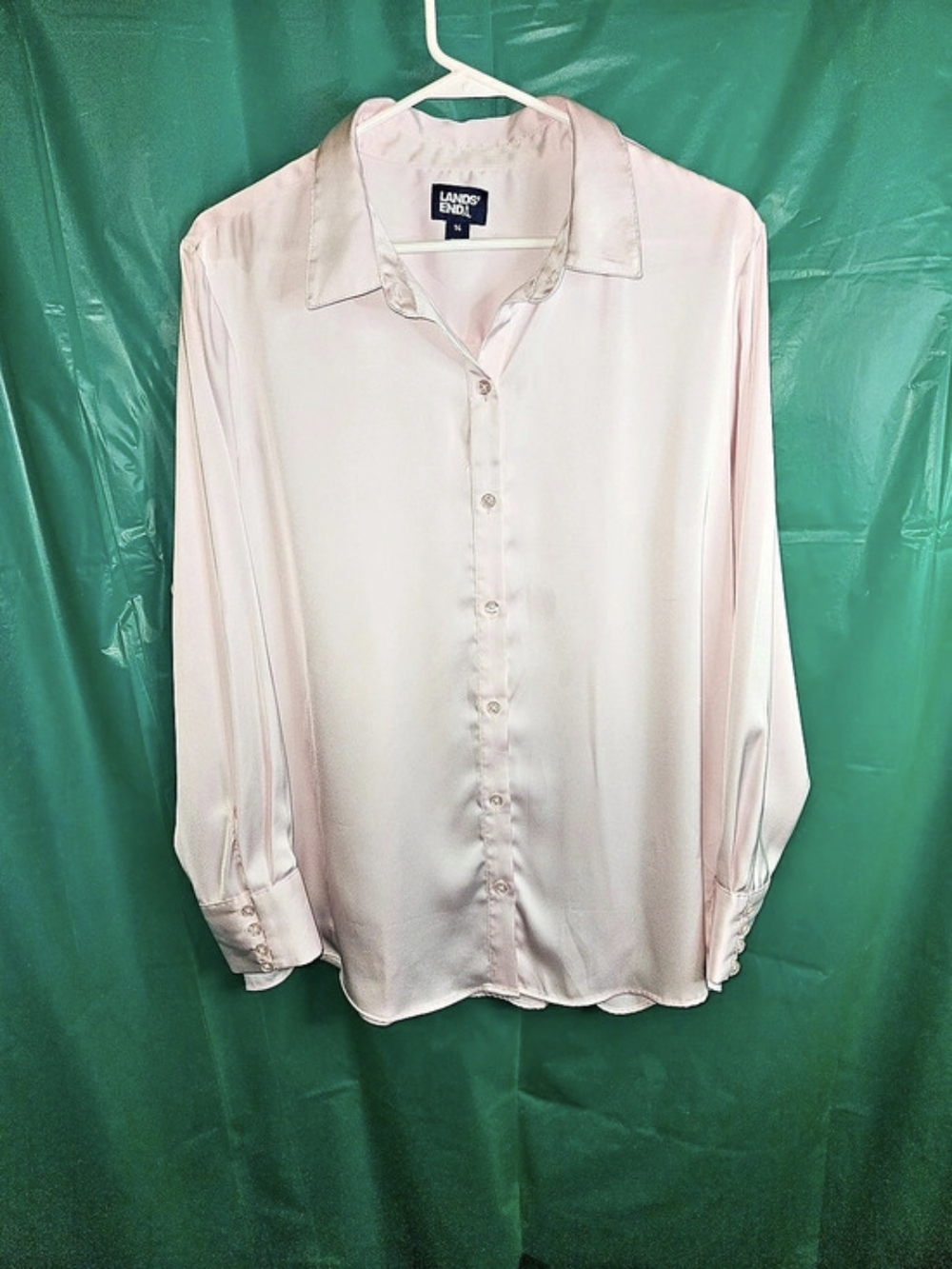 Lands' End Button Down Blouse Pink Size 14